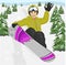 Happy young man jumping with snowboard at ski resort