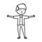 Happy young man open arms cartoon thick line
