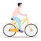 Happy young man ride bicycle side view. Healthy and active