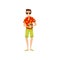 Happy young man in sunglasses and Hawaiian aloha shirt enjoying vacations and drinking cocktail vector Illustration on a