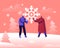 Happy Young Man and Woman in Warm Clothes Holding Huge Snowflake in Hands, Playing with Snow on Street on Wintertime