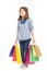 Happy and young shopping girl standing