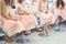 Happy young stylish multiethnic girls having fun during bachelorette bridesmaids party, group of diverse multiracial women dressed