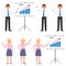 Happy, young, successful office manager vector. Man and woman worker making presentation, report, good results cartoon character