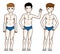 Happy young teenager boys posing in blue underwear. Vector kids