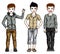 Happy young teenager boys posing in stylish casual clothes. Vector set of beautiful kids illustrations.