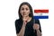 Happy young white woman holding flag of Paraguay and holds a finger to her lips isolated on a white background