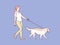 Happy young woman chill walking their dog simple korean style illustration