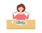 Happy young woman eating healthy foods for lunch. meal of morning and dinner, People healthy lifestyle concept. flat style cartoon