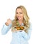 Happy Young Woman Eating a Healthy Roast Vegetable Salad Meal