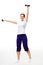 Happy young woman exercise with dumbbells