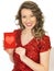 Happy Young Woman Holding a Valentines Card