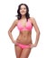 Happy young woman in pink bikini swimsuit