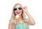 Happy young woman in sunglasses eating ice cream