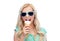 Happy young woman in sunglasses eating ice cream