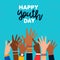 Happy Youth Day card of diverse teen hand group