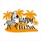 Happy Zebra - funny hand drawn zebra with island.