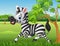 Happy zebra running in the jungle