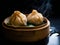 Har gau dramatic photography dark background,