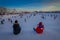 Harbin, China - February 9, 2017: Unknown visitors having fun in the Harbin International Ice and Snow Sculpture