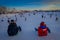 Harbin, China - February 9, 2017: Unknown visitors having fun in the Harbin International Ice and Snow Sculpture