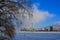 Harbin cityscape with ice river