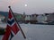 The Harbor of Bergen under the Impressive Full Moon, Bergen, Norway