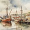 harbor with boats watercolor