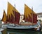 Harbor channel Leonardesque, historic sailboat. Cesenatico. Italy