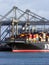 Harbor cranes unloading shipping containers from a vessel in the Port of Rotterdam, The Netherlands, September 8, 2013