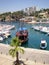 Harbor with cruise yachts and a view of the old city of Antalya