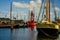 The harbor of Den Helder with its old ships and the lightship Texel.