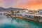 The harbor of the famous resort Chersonissos, Crete, Greece.