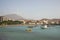 Harbor with fishing boats & the water front of Mindelo on Sao Vicente Island, Cape Verde Islands