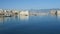 Harbor of Iraklion on Crete Greece. Ships and boats in the harbor right next to the historical town part of Iraklion with its fo