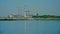 Harbor of OStend, Belgium with dunes with bunker ruins, lighthouse and new apartment buildings under constructions