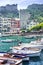 Harbor Portovenere, Spezia, Italy, Liguria: 08 august 2018. View of colorful picturesque harbour with lots of boats on a sunny