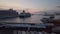 Harbor at  sunset with cruise ship exit out the way to travel in the night