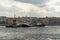 Harbor tugs perform the Tug Waltz show during the Icebreaker Festival on the Neva River. St. Petersburg, Russia