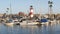 Harbor village, yachts sailboats in marina. Nautical vessels in sea port. Oceanside, California USA