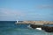 Harbour with beacon on Moray Coast, Scotland