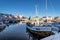 Harbour with boats at Henningsvaer Village