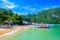 Harbour of El Nido Town with boats at beautiful beach, Palawan Island, Philippines