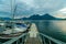 The harbour and landscape of Lake Maggiore at sunset with mountains, Piemonte, italy