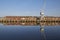 Harbour of Luebeck, crane and it`s reflextion in the water