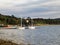 Harbour with mooring white sailingboats