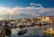 Harbour of Piran, Slovenia. Yachts and boats under picturesque sky