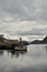 Harbour with smal fishing boats Norway rough cold wet