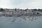 The harbour at St Peter Port in Guernsey on a gloomy overcast summers day