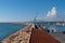 Harbour wall in the Catalan port of L`Ampolla, Catalonia, Tarragona Province Spain